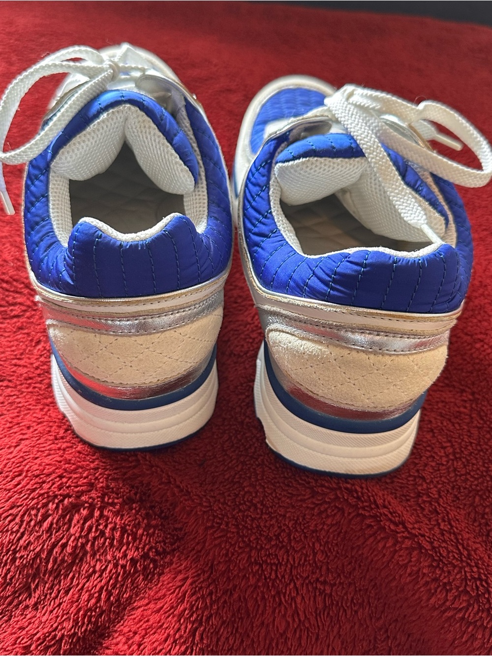 CHANEL Blue and White Quilted Logo Sneakers - Picture 5 of 7